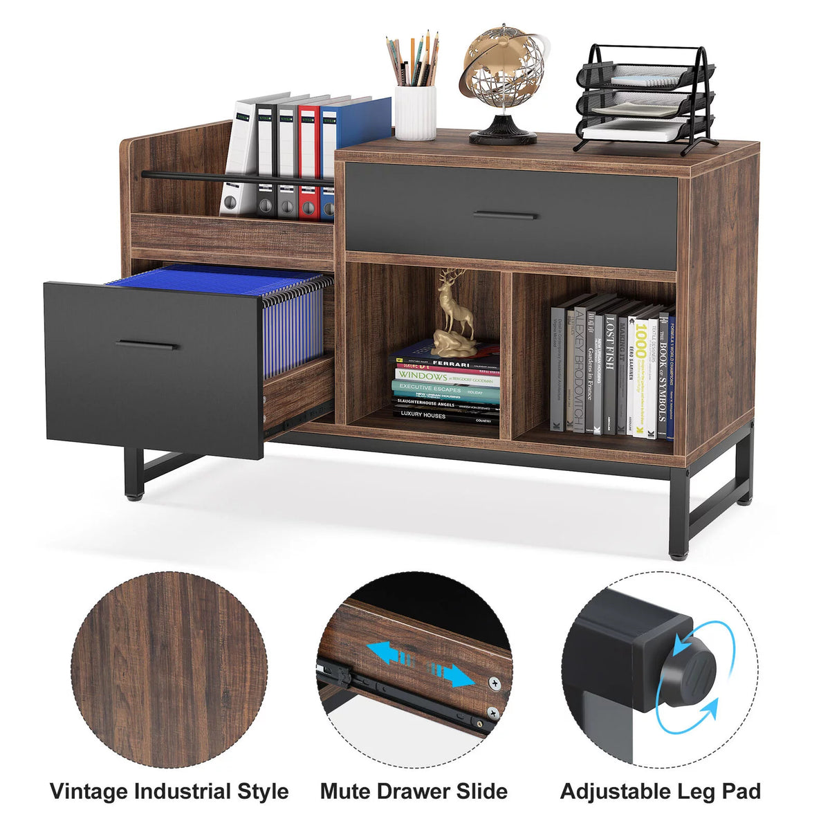 2 Drawer Wood File Cabinet with Storage Shelves G5719