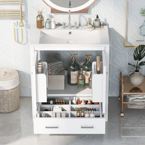30" White Bathroom Vanity with Sink Y26029