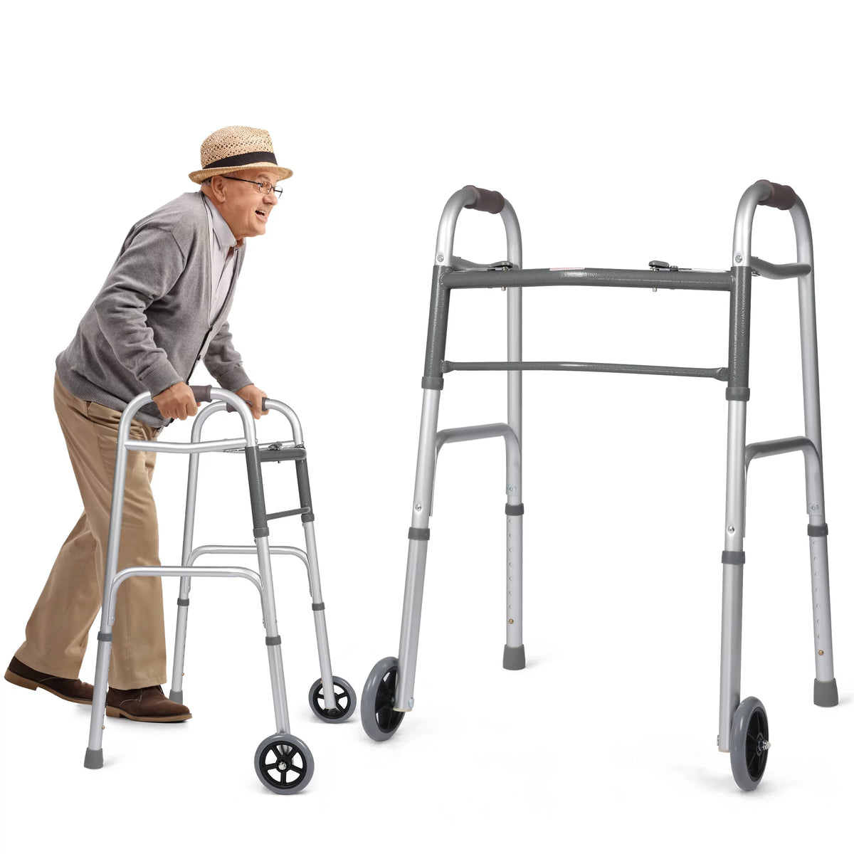 Foldable Adjustable Lightweight Mobility Walker with 5" Wheels R7158