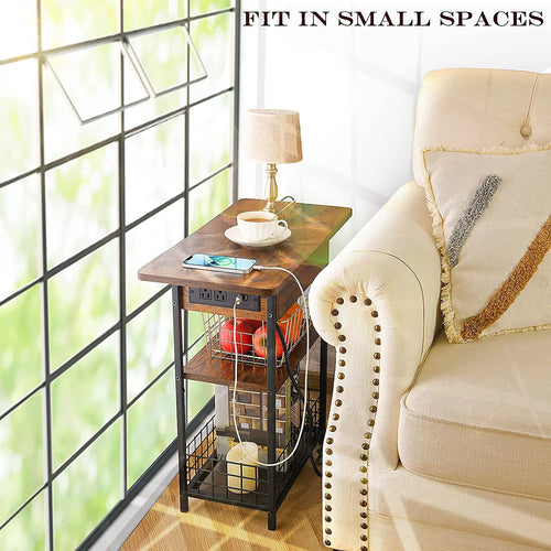 3-Tier Narrow Side Table with USB Ports & Power Outlets I66031