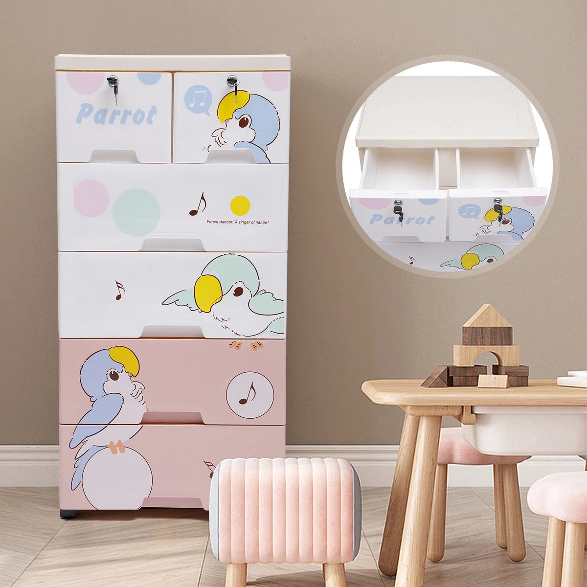 Plastic 6 Drawer Rolling Dresser Storage Cabinet O696662