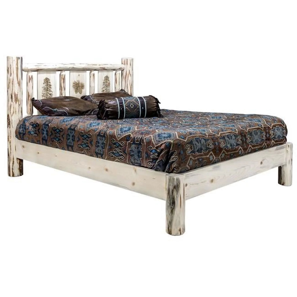 Full Platform Bed with Laser Engraved Pine Tree Design L605