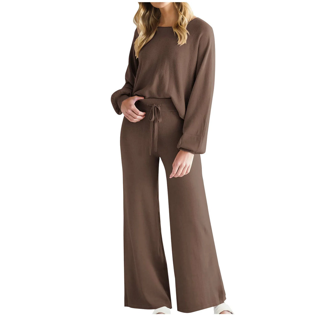 Solid Knitted 2 Piece Hoodie Set B4643