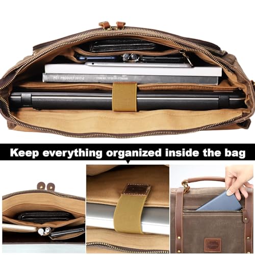 15.6 Inch Waterproof Waxed Canvas Leather Laptop Messenger Bag T343052