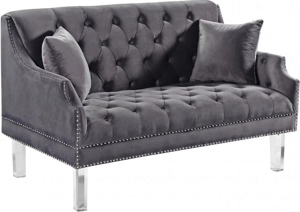 Grey Velvet Button Tufting Sofa & Loveseat Set 2Pcs A644