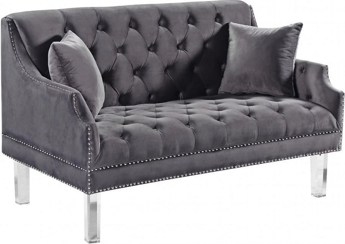 Grey Velvet Button Tufting Sofa & Loveseat Set 2Pcs A644
