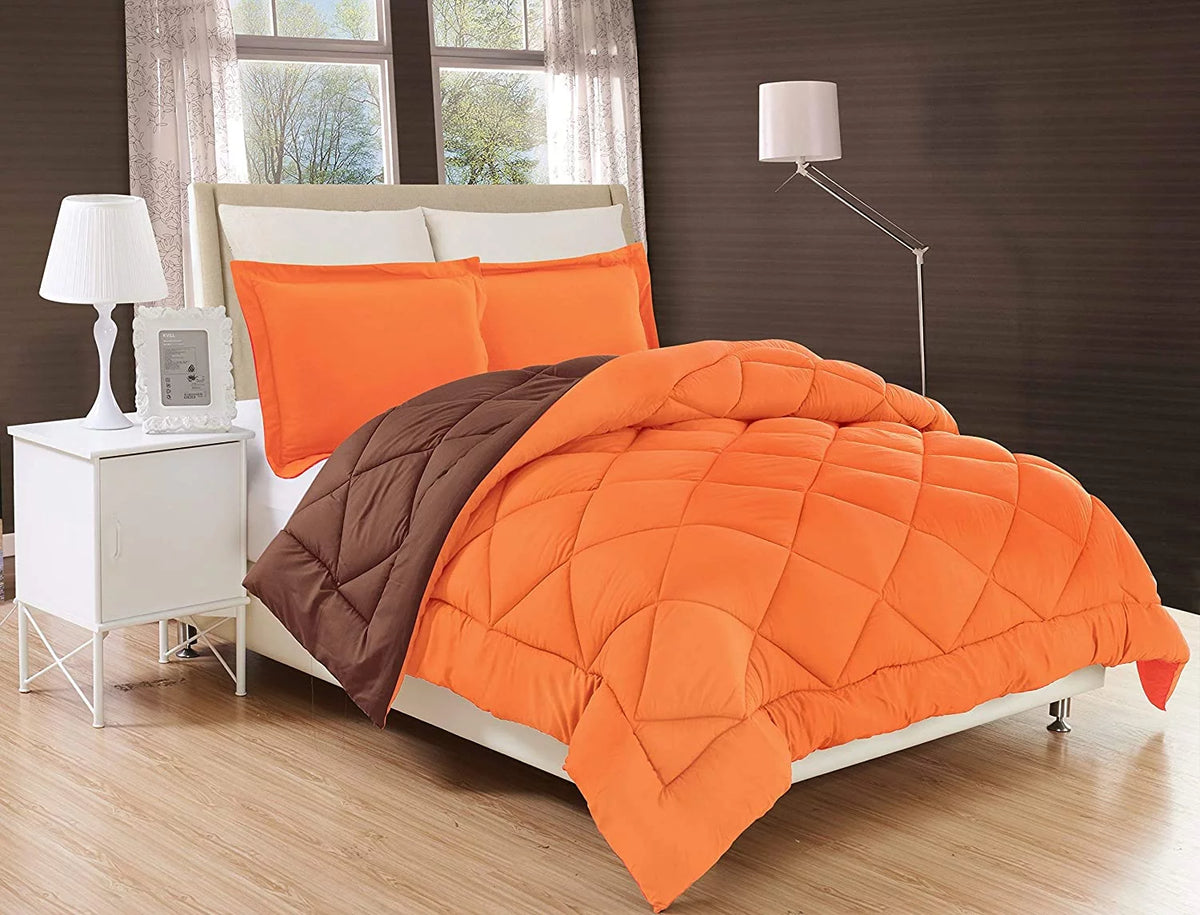 Reversible 3pc Comforter Set King/Cal King Orange/Chocolate P377
