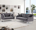 Grey Velvet Button Tufting Sofa & Loveseat Set 2Pcs A644