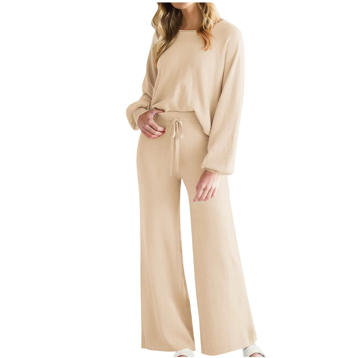 Solid Knitted 2 Piece Hoodie Set B4643